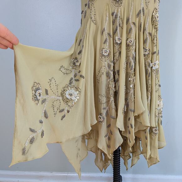 Vintage Sue Wong Silk Maxi Dress Gown 10 Green Y2K Fairy Floral Bead Grunge - Picture 2 of 16